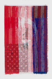 Red pink blue woven tapestry wall hanging