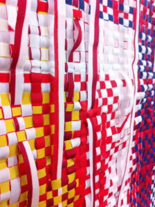 Close-up colorful woven ribbon checkerboard pattern