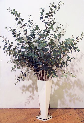 Tall white vase with eucalyptus branches