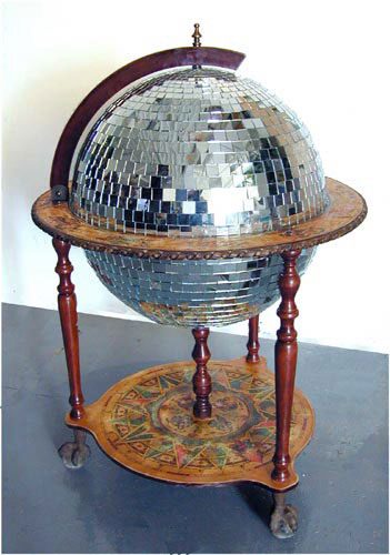Close view of the mirror globe placed on the table