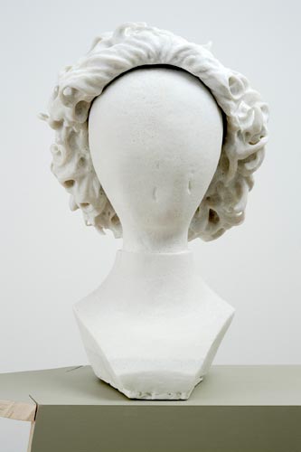 Wig Head marbleized resin, wood, polystyrene, and clay